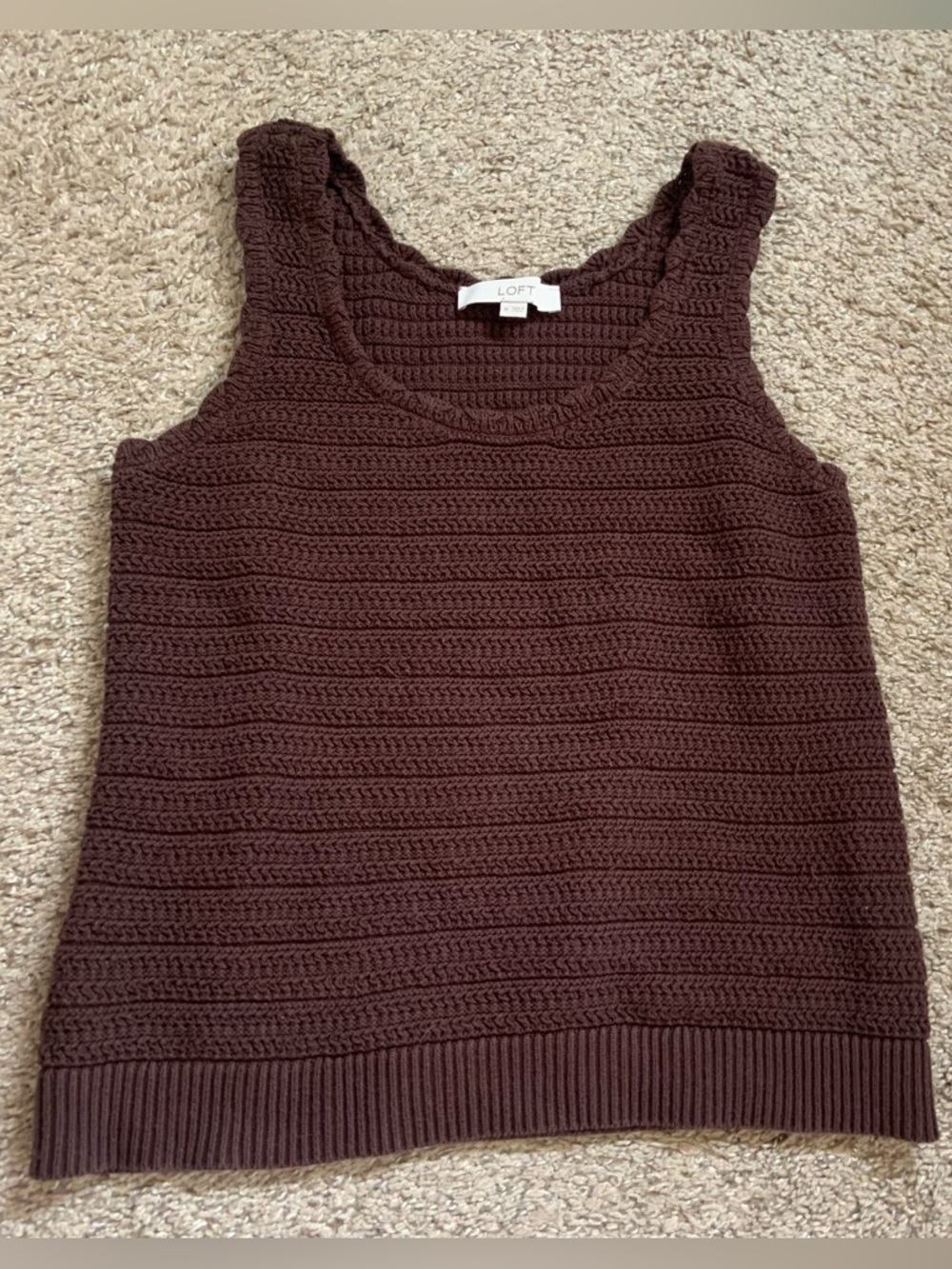 Chocolate Brown Crochet Knit Boho Festival Cotton Sleeveless Tank LOFT Size M